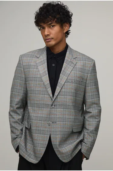 Checked Oversized Slouchy Suit Jacket - chocolate
