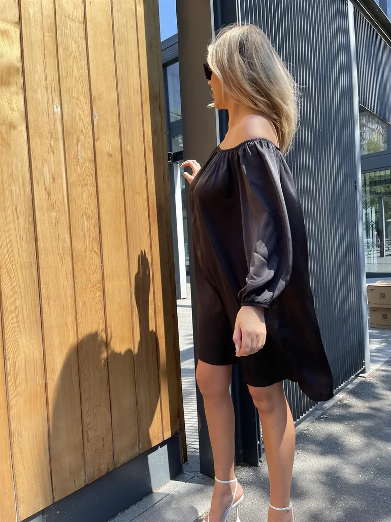 Glamorous Black Off-Shoulder Column Mini Slip Dress - 3