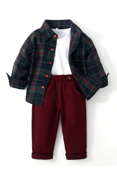 Boys Checked Shirt and Solid Pants Set