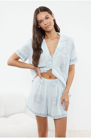 Blue Galaxy Poplin Woven Pajama Set