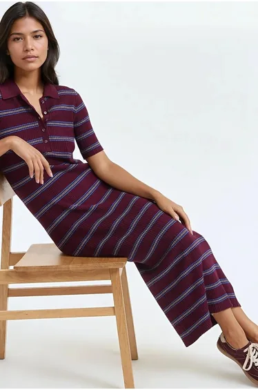 Striped Maxi Shift Dress with Short Sleeves