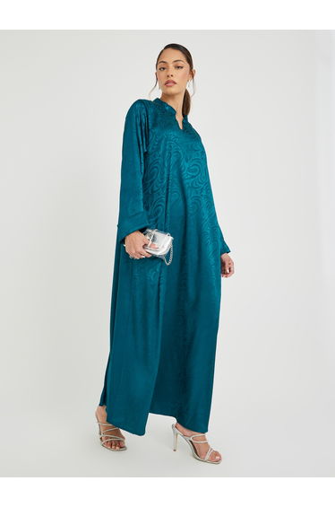 Satin Jacquard Collared Jalabiya with Folded Cuffs