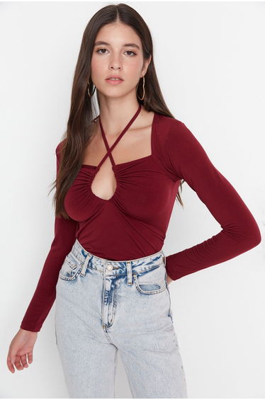 Blouse - Burgundy - Slim fit