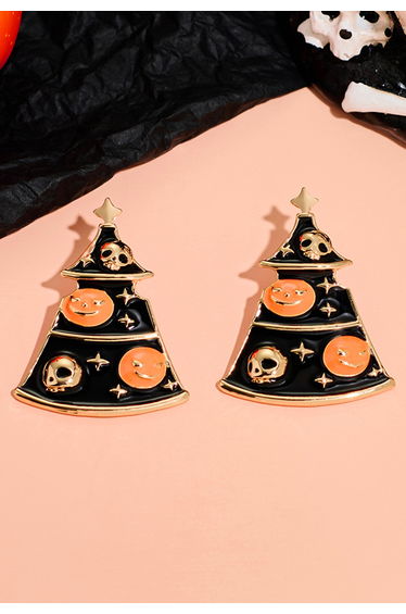 Skull Pumpkin Christmas Tree Earrings