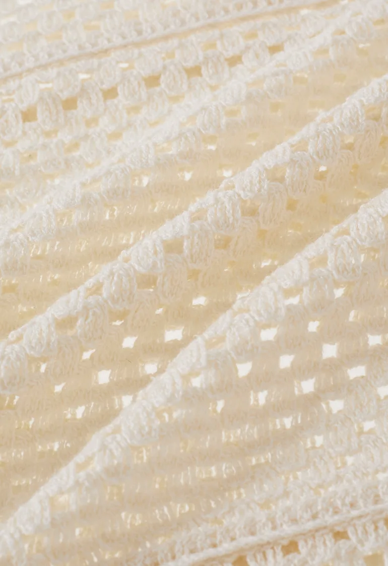 3D Crochet Rose Sleeveless Open-Knit Dress in Ivory for Afternoon Tea & Garden Party - 7