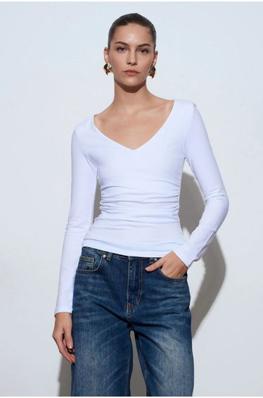 Dilvin Slim Fit V-Neck Knit Blouse