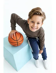 Indigo cotton plain/basic regular knitted boys' tracksuit bottoms - 1