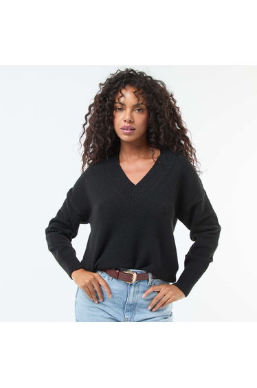 V-Neck Solid Color Sweater BLACK
