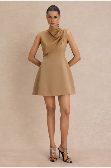 Satin Cape Ruched Mini Dress