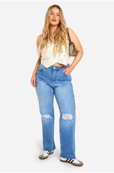 Plus Straight Leg Ripped Jean - light wash