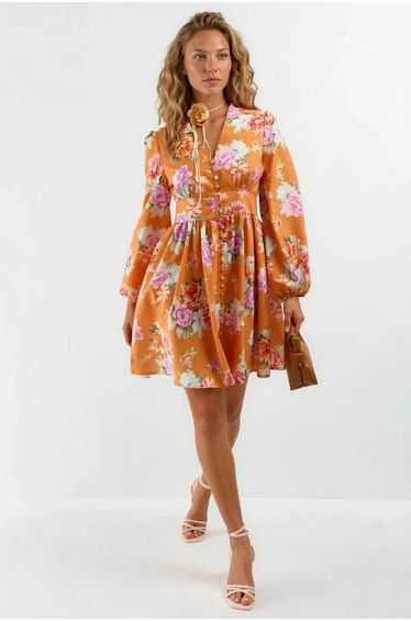MSN Frilly Floral V-Neck Mini Dress