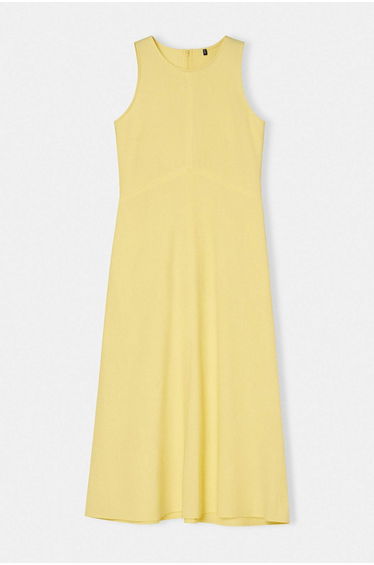 Light Yellow Straight Straight Cut Midi Woven Dress