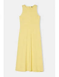 Light Yellow Straight Straight Cut Midi Woven Dress
