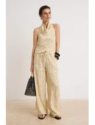 Yellow Polka Dot Viscose Trousers with Elastic Waist