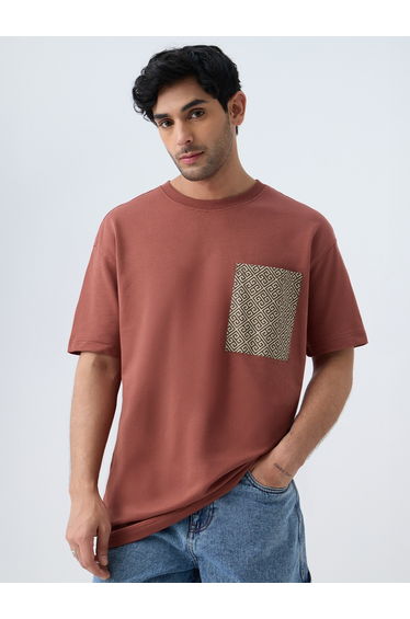 Men Rust Printed Pocket Oversized T-Shirt