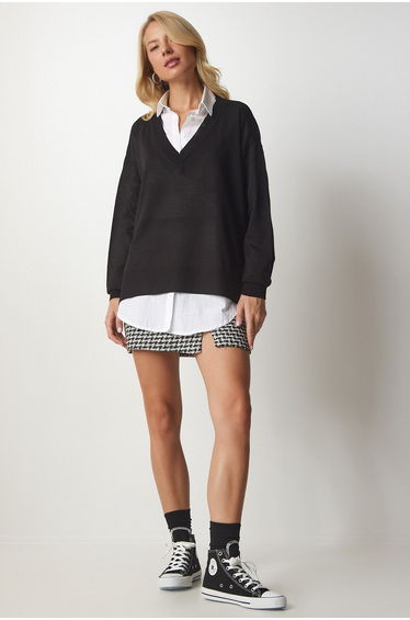 Black Knitted V-Neck Sweater