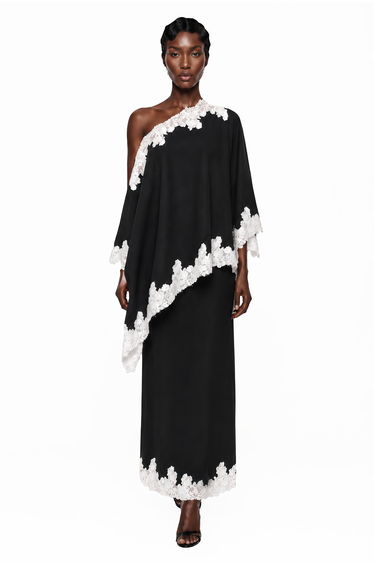 Carlota Black Cape & Skirt Set with Lace Trim