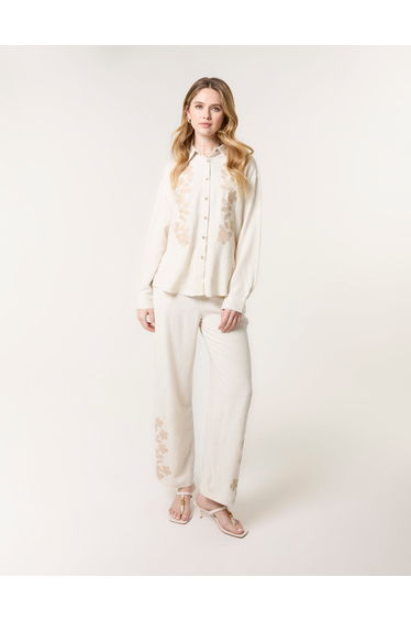 Linen Flower Embroidery Trousers
