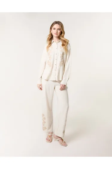 Linen Flower Embroidery Trousers