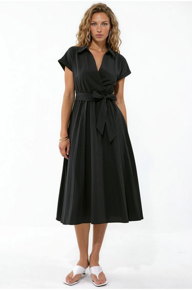 BUSEM Belted Wrap Midi Dress