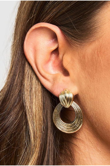 Gold Ribbed Door Knocker Earrings - gold