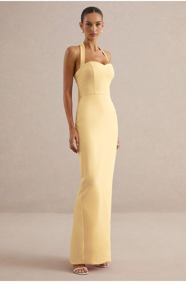 Heloira | Lemon Sweetheart-Neck Maxi Dress