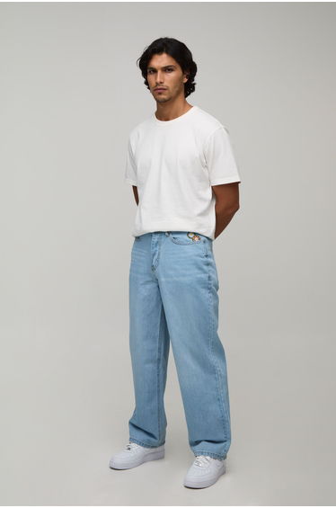 Casino Embroidered Relaxed Fit Jeans - light blue