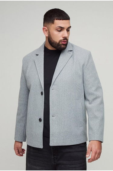 Plus Boxy Oversized Overcoat - grey