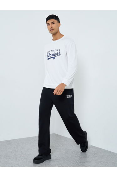 Men White Graphic Dodgers Pullover Sweatshirt