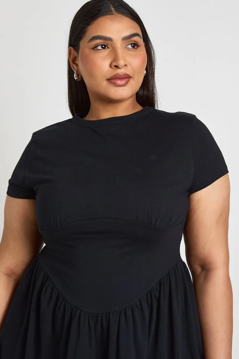 plus size skater dress with sleeves City Chic Women's Asher Spot Sleeve Skater Dress
