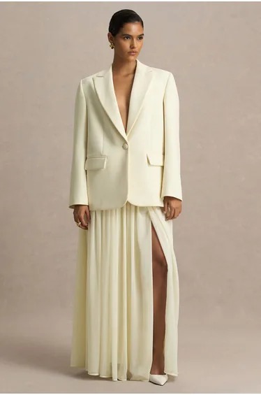 Spencer | Cream Chiffon Pleated Maxi Skirt