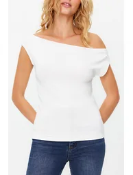 Ecru Boat Neck Fitted Viscose/Soft Fabric Stretchy Knitted Blouse - 3