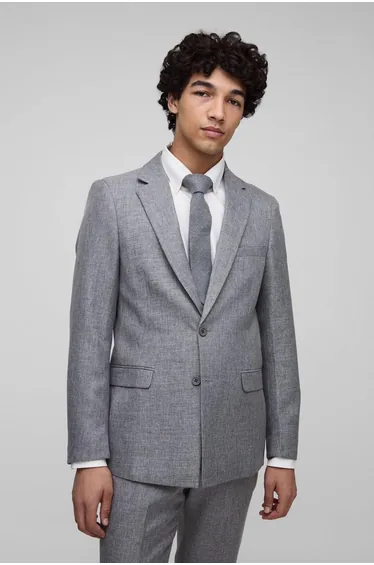 Slim Fit Single Breasted Suit Jacket - grey