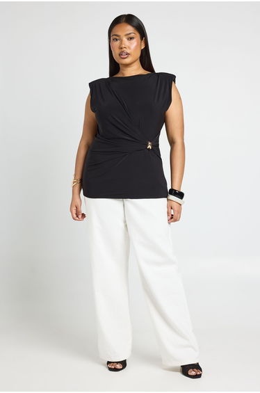 Plus Drape Trim Detail Top - black