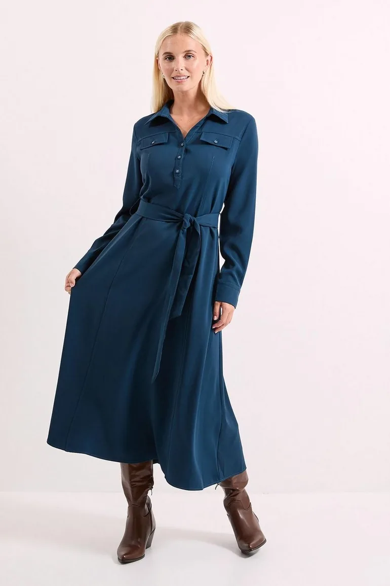 blue shirt dress crepe de CHINE HALF SLEEVE BOX S Sophisticated style meets effortless comfort. Silk Georgette Crepe Notch Collar