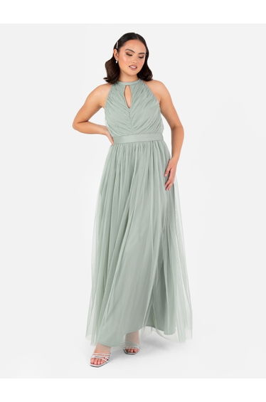 Anaya With Love Recycled Frosty Green Halter Neck Maxi Dress with Sash Belt