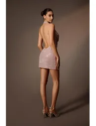 Midnight Spark Pink Rhinestone Cowl Neck Mini Dress - 7