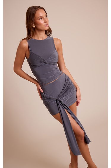 Charcoal Slinky Twist Bust Detail Top