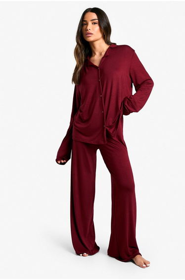 Petite Long Sleeve Pyjama Set - burgundy