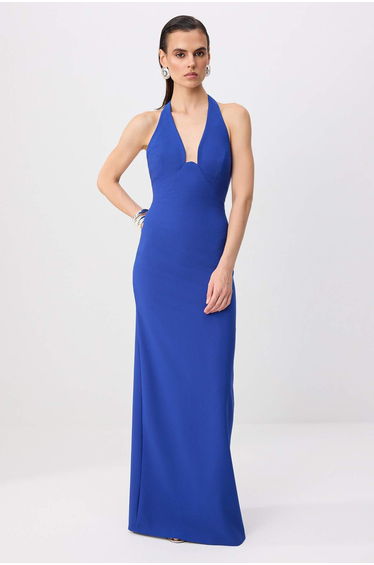Saks Deep-Cut Woven Maxi Evening Dress & Graduation Gown