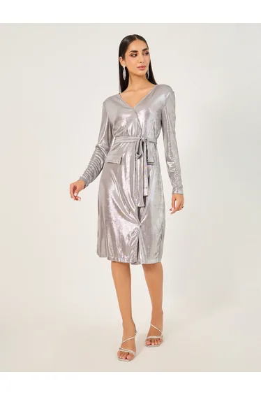 Shimmer Tie-Up Blazer Knee Length Dress