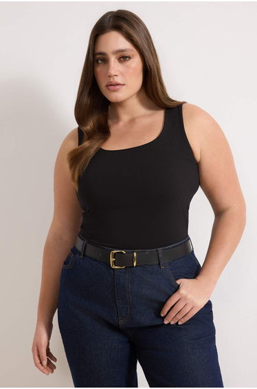 Black square neck plus size knitted tank top