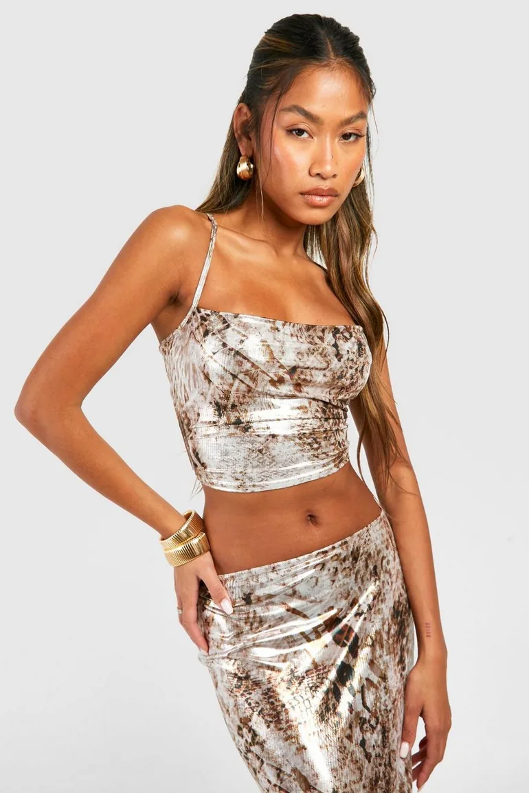 Animal Foil Cowl Neck Cami Top