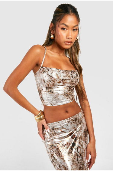 Animal Foil Cowl Neck Cami Top