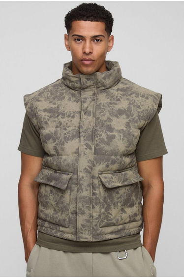 Oversized Boxy Washed Cord Gilet - olive