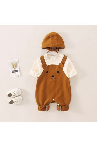 Baby Bear Color Block Romper with Hat