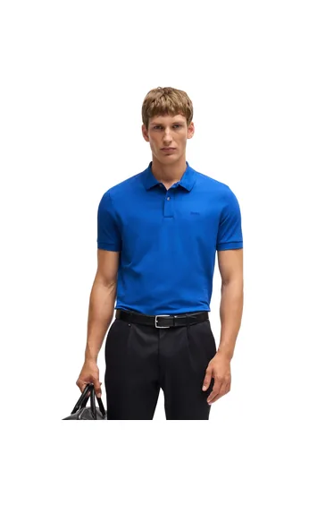 تيشيرت بولو بوس أزرق بأكمام قصيرة