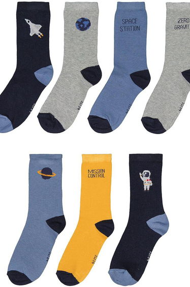Pack of 7 Pairs of Socks in Cotton Mix with Outer Space Print