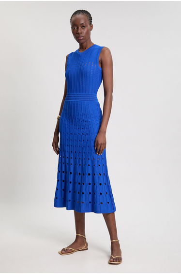 Knit Stitch Detail Sleeveless Midi Dress