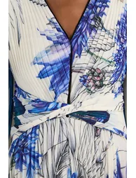 Floral Balloon Sleeve Pleated Crinkle Cut Out Woven Maxi Dress - 2
